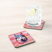 Waterverf Siberische Husky kleurrijke kunst Bier Onderzetter (Rechterzijde)