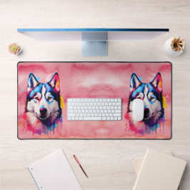 Waterverf Siberische Husky kleurrijke kunst Bureaumat