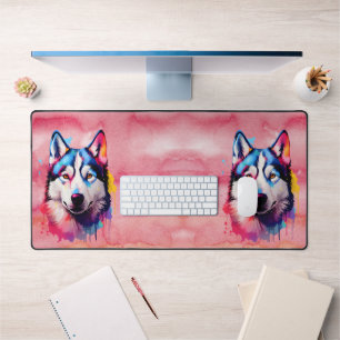Waterverf Siberische Husky kleurrijke kunst Bureaumat
