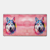 Waterverf Siberische Husky kleurrijke kunst Bureaumat (Voorkant)