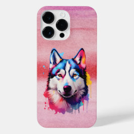 Waterverf Siberische Husky kleurrijke kunst iPhone 14 Pro Max Hoesje