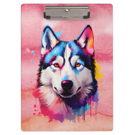 Waterverf Siberische Husky kleurrijke kunst Klembord