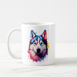 Waterverf Siberische Husky kleurrijke kunst Koffiemok