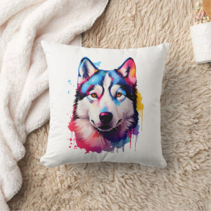 Waterverf Siberische Husky kleurrijke kunst Kussen