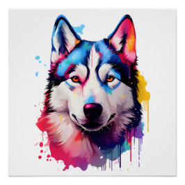 Waterverf Siberische Husky kleurrijke kunst Perfect Poster
