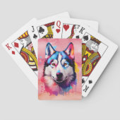 Waterverf Siberische Husky kleurrijke kunst Pokerkaarten (Achterkant)