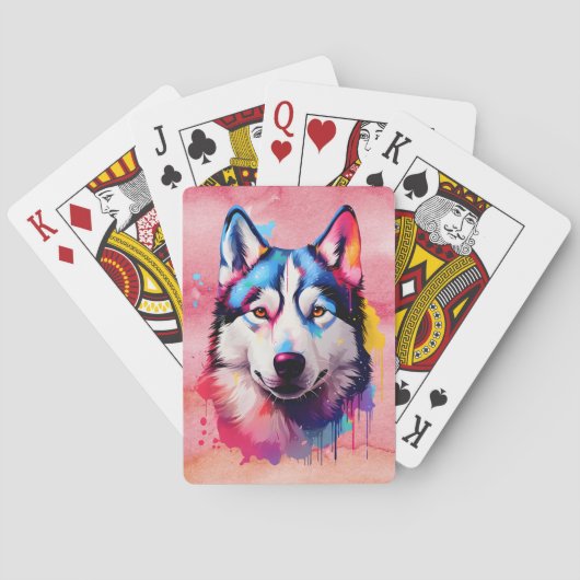 Waterverf Siberische Husky kleurrijke kunst Pokerkaarten (Achterkant)