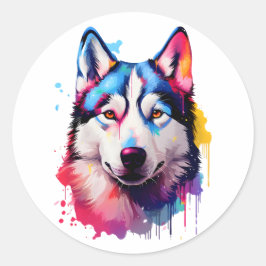 Waterverf Siberische Husky kleurrijke kunst Ronde Sticker