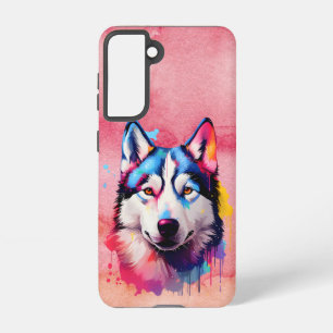 Waterverf Siberische Husky kleurrijke kunst Samsung Galaxy Hoesje