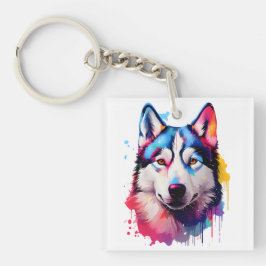 Waterverf Siberische Husky kleurrijke kunst Sleutelhanger