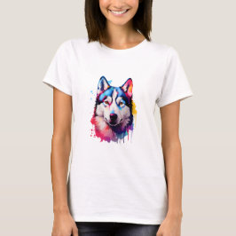 Waterverf Siberische Husky kleurrijke kunst T-shirt
