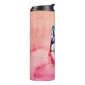 Waterverf Siberische Husky kleurrijke kunst Thermosbeker (Gedraaid links)