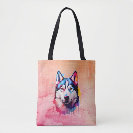 Waterverf Siberische Husky kleurrijke kunst Tote Bag (Voorkant)