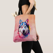Waterverf Siberische Husky kleurrijke kunst Tote Bag (Dichtbij)