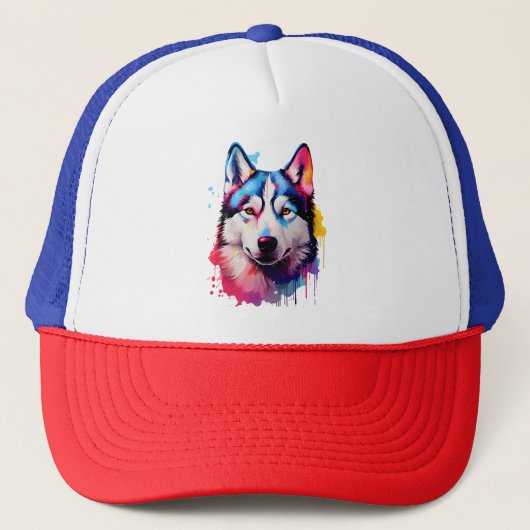 Waterverf Siberische Husky kleurrijke kunst Trucker Pet (Voorkant)
