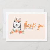 Waterverf Siberische Husky Perzikbloemen Verjaarda Bedankkaart (Voorkant)