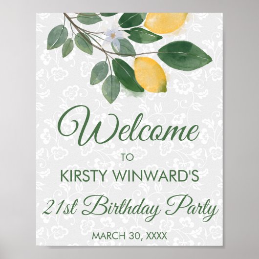 Waterverf Siciliaanse Lemons Birthday Party Poster (Voorkant)