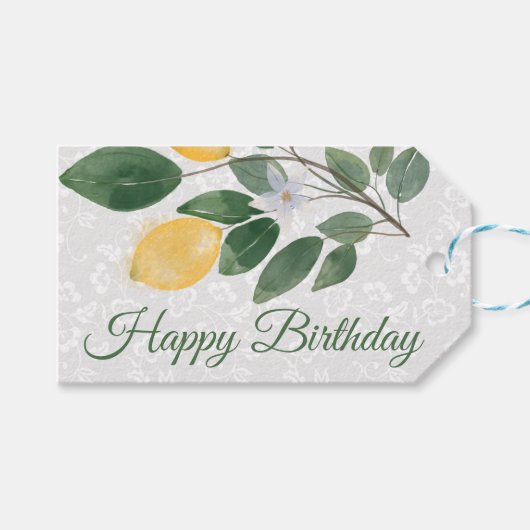 Waterverf Siciliaanse Lemons Happy Birthday Cadeaulabel (Voorkant (Horizontaal))