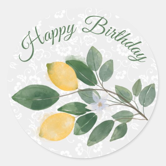 Waterverf Siciliaanse Lemons Happy Birthday Ronde Sticker (Voorkant)