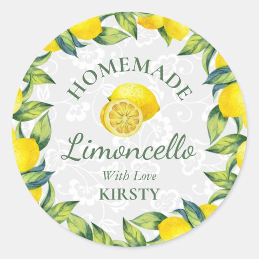 Waterverf Siciliaanse Lemons Homemade Limoncello Ronde Sticker (Voorkant)