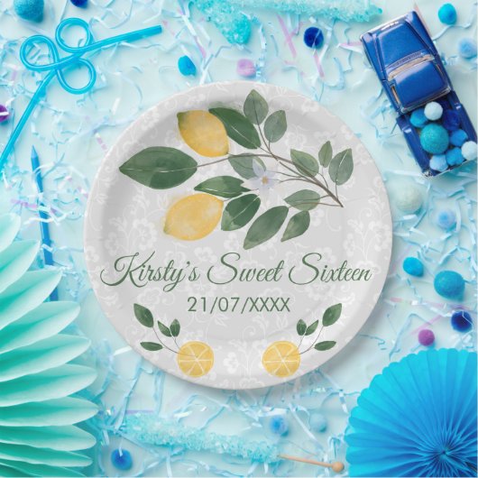 Waterverf Sicilian Lemons Sweet Sixteen Papieren Bordje (Feest)