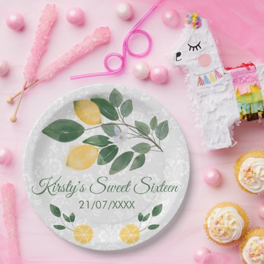 Waterverf Sicilian Lemons Sweet Sixteen Papieren Bordje (Feest)