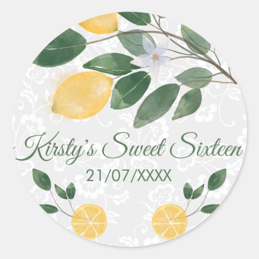 Waterverf Sicilian Lemons Sweet Sixteen Ronde Sticker (Voorkant)