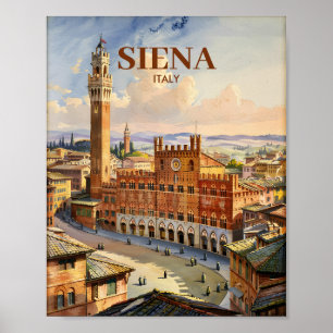 Waterverf Siena Italië Vintage Piazza del Campo Poster