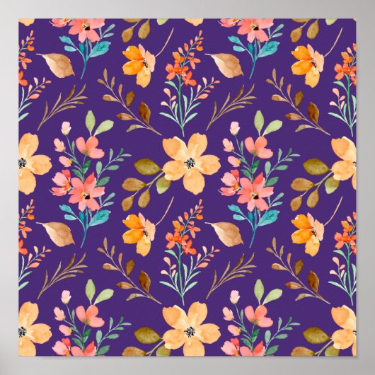 Waterverf sierbloemen poster (Voorkant)