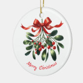 Waterverf sierlijke maretak met rood lint keramisch ornament (Links)