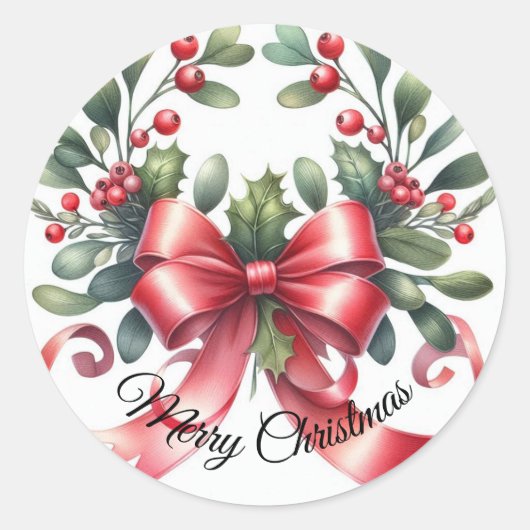 Waterverf sierlijke maretak Vrolijk kerstfeest Ronde Sticker (Voorkant)