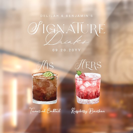 Waterverf Signature Drink Wedding Bar Sign Cling Raamsticker (Vel 2)