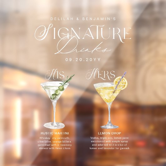 Waterverf Signature Drink Wedding Bar Sign Cling Raamsticker (Vel 2)