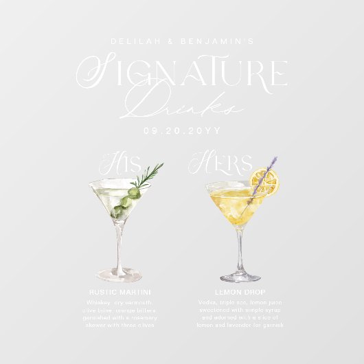 Waterverf Signature Drink Wedding Bar Sign Cling Raamsticker (Vel)