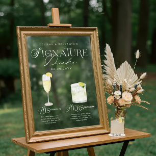 Waterverf Signature Drink Wedding Bar Sign Cling Raamsticker