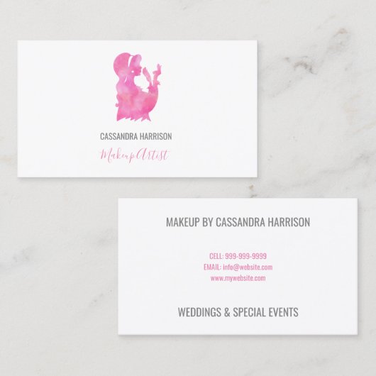 Waterverf silhouet roze make-up artiest elegant visitekaartje (Voorkant / Achterkant)