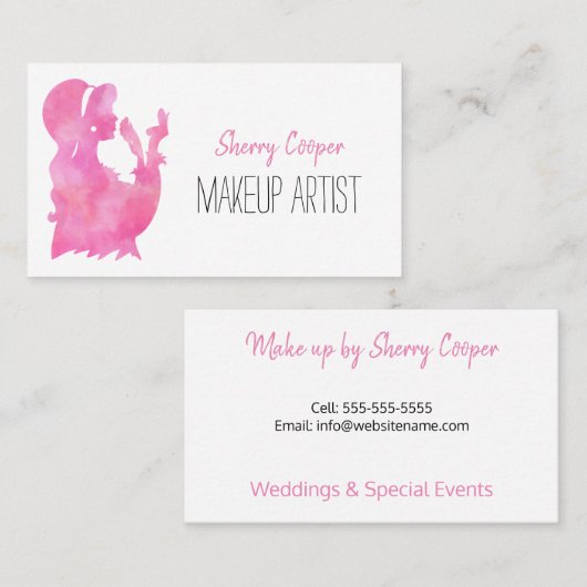 Waterverf silhouet roze make-up artiest elegant visitekaartje (Voorkant / Achterkant)