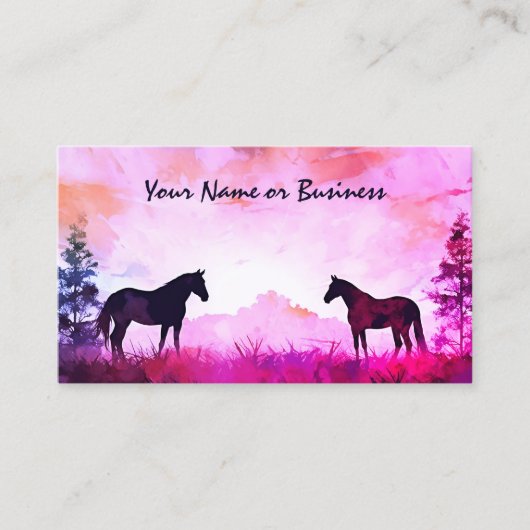 Waterverf Silhouette Horses in het veld Visitekaartje (Voorkant)
