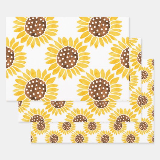 Waterverf Silhouette Sunflower Patroon Inpakpapier Vel (Set)