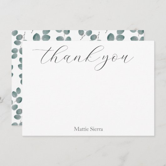 Waterverf Silver Dollar Eucalyptus Leaves Patroon Bedankkaart (Voorkant / Achterkant)