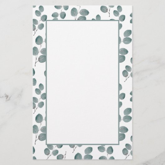 Waterverf Silver Dollar Eucalyptus Leaves Patroon Briefpapier (Voorkant)