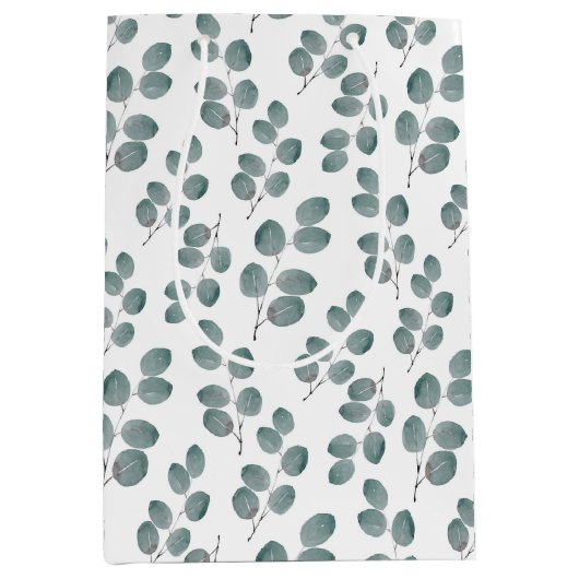Waterverf Silver Dollar Eucalyptus Leaves Patroon Medium Cadeauzakje (Voorkant)