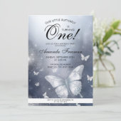 Waterverf Silver Glitter Butterfly 1e verjaardag Kaart (Staand voorkant)