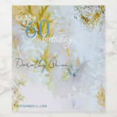 Waterverf Silver & Gold Leaves Verjaardagsfeestje Wijn Etiket (Enkel label)