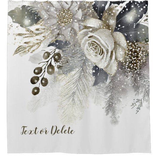 Waterverf Silver Golden White Roses Flowers Douchegordijn (Voorkant)