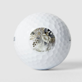 Waterverf Silver Golden White Roses Flowers Golfballen