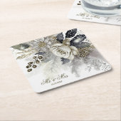 Waterverf Silver Golden White Roses Flowers Kartonnen Onderzetters (Schuin)