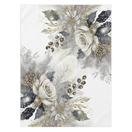 Waterverf Silver Golden White Roses Flowers Tafelkleed