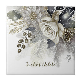 Waterverf Silver Golden White Roses Flowers Tegeltje