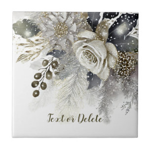 Waterverf Silver Golden White Roses Flowers Tegeltje